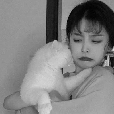 黑白系女生抱猫头像真人图片