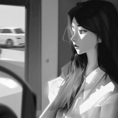 手绘插画黑白女生头像