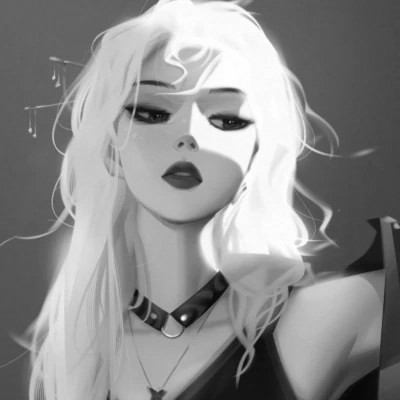手绘插画黑白女生头像
