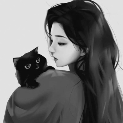 手绘插画黑白女生头像