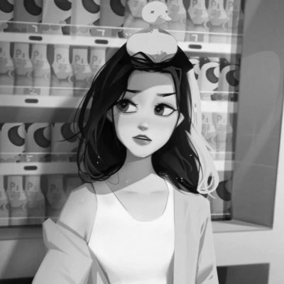手绘插画黑白女生头像