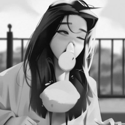 手绘插画黑白女生头像