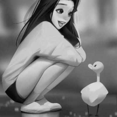 手绘插画黑白女生头像