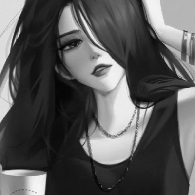 手绘插画黑白女生头像