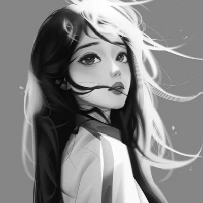 手绘插画黑白女生头像