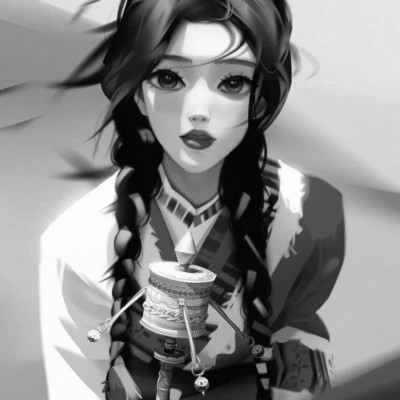 手绘插画黑白女生头像