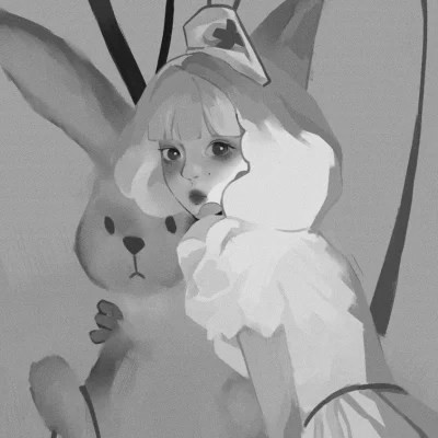 手绘插画黑白女生头像