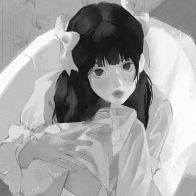 手绘插画黑白女生头像