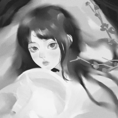 手绘插画黑白女生头像