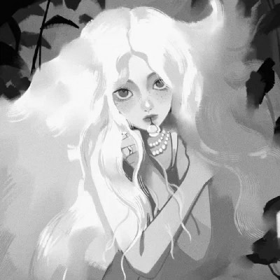 手绘插画黑白女生头像