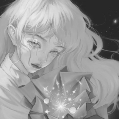 手绘插画黑白女生头像
