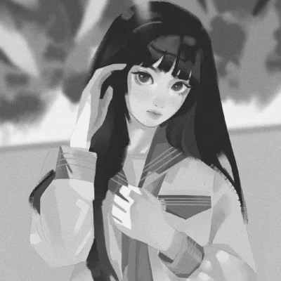 手绘插画黑白女生头像