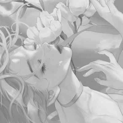 手绘插画黑白女生头像