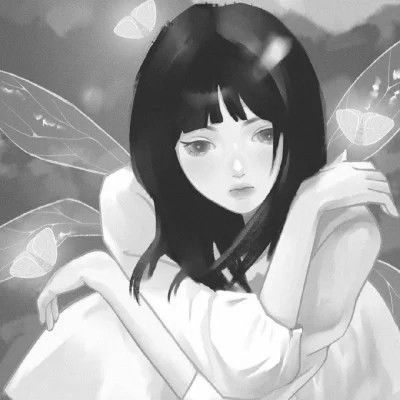 手绘插画黑白女生头像