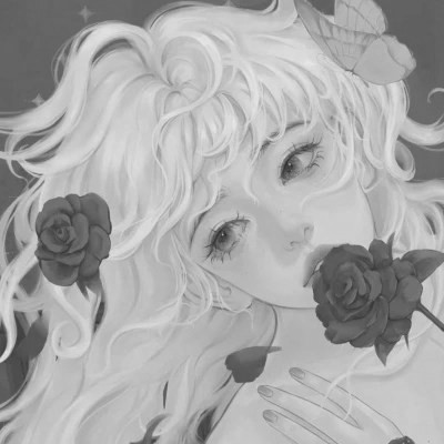 手绘插画黑白女生头像