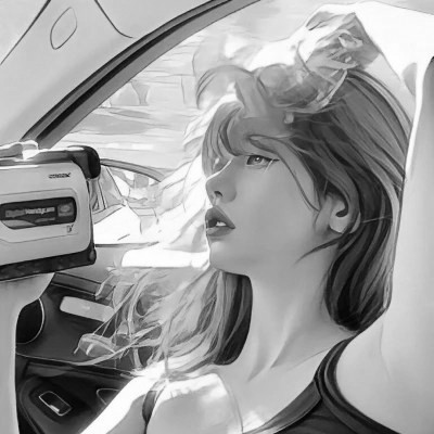手绘插画黑白女生头像