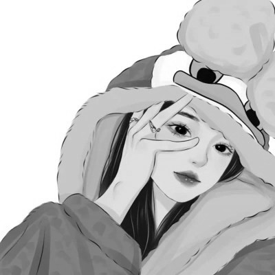 手绘插画黑白女生头像