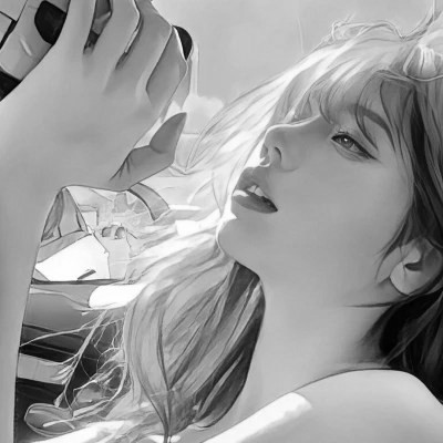 手绘插画黑白女生头像