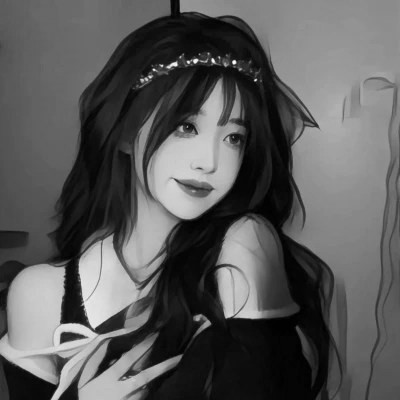 手绘插画黑白女生头像