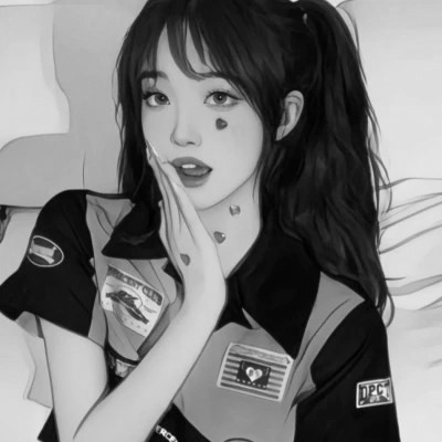 手绘插画黑白女生头像