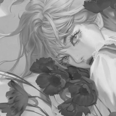 手绘插画黑白女生头像
