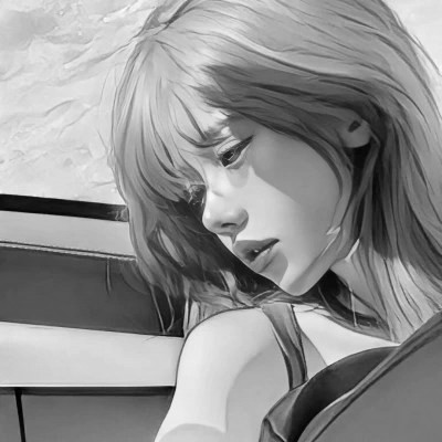 手绘插画黑白女生头像
