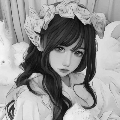 手绘插画黑白女生头像