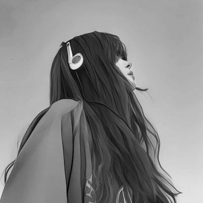手绘插画黑白女生头像
