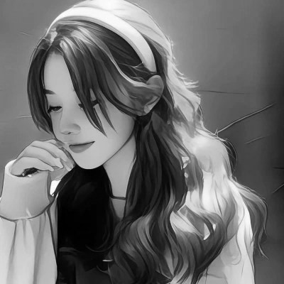手绘插画黑白女生头像