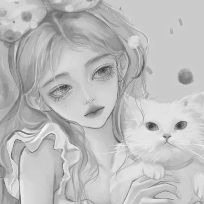 手绘插画黑白女生头像