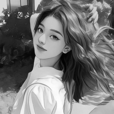 手绘插画黑白女生头像