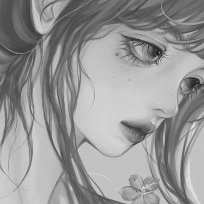手绘插画黑白女生头像