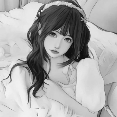 手绘插画黑白女生头像