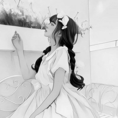 手绘插画黑白女生头像