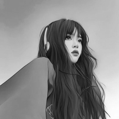 手绘插画黑白女生头像
