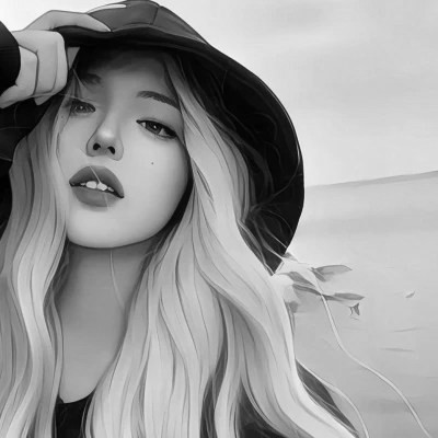 手绘插画黑白女生头像
