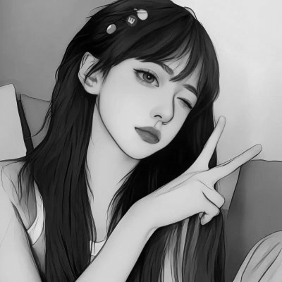 手绘插画黑白女生头像