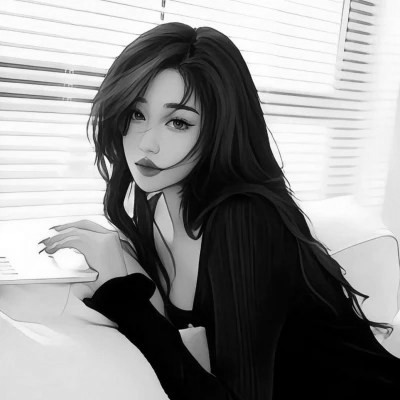 手绘插画黑白女生头像