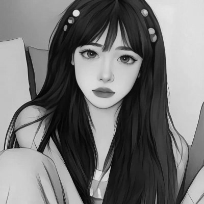 手绘插画黑白女生头像