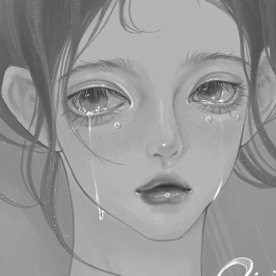 网红手绘黑白图片女生头像