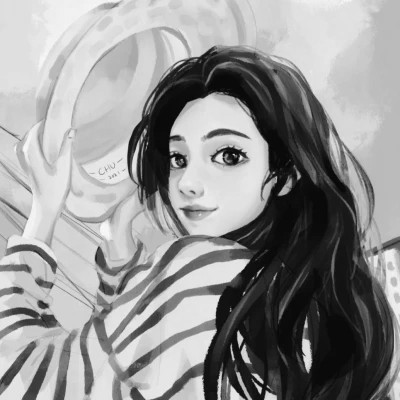 网红手绘黑白图片女生头像