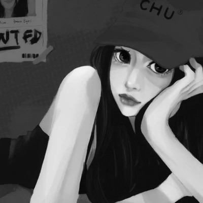 网红手绘黑白图片女生头像