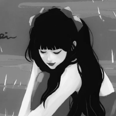网红手绘黑白图片女生头像