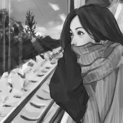 网红手绘黑白图片女生头像