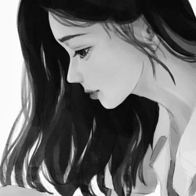 网红手绘黑白图片女生头像