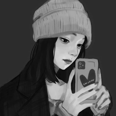 网红手绘黑白图片女生头像