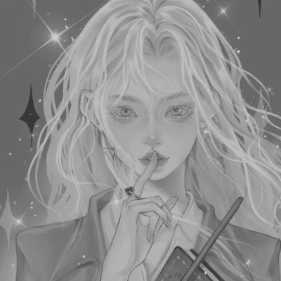 网红手绘黑白图片女生头像