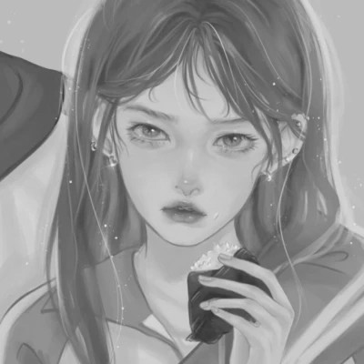 网红手绘黑白图片女生头像