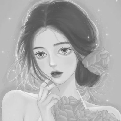 网红手绘黑白图片女生头像