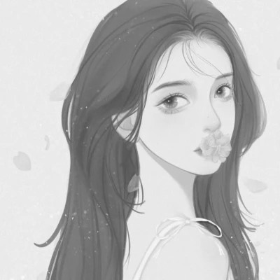 网红手绘黑白图片女生头像